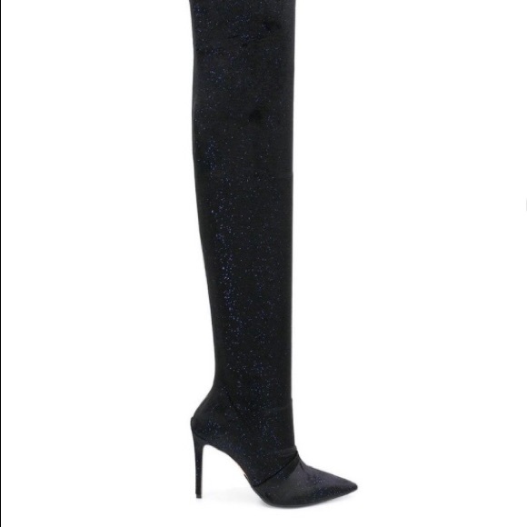 BALMAIN Amazone Thigh-High Glitter Velvet Boots - Picture 8 of 15